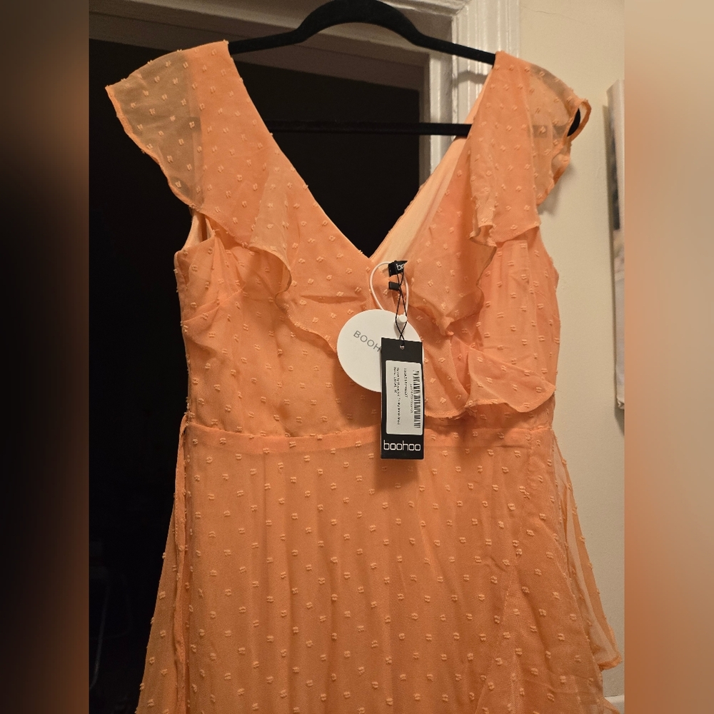 Boohoo Peach Ruffle Dress